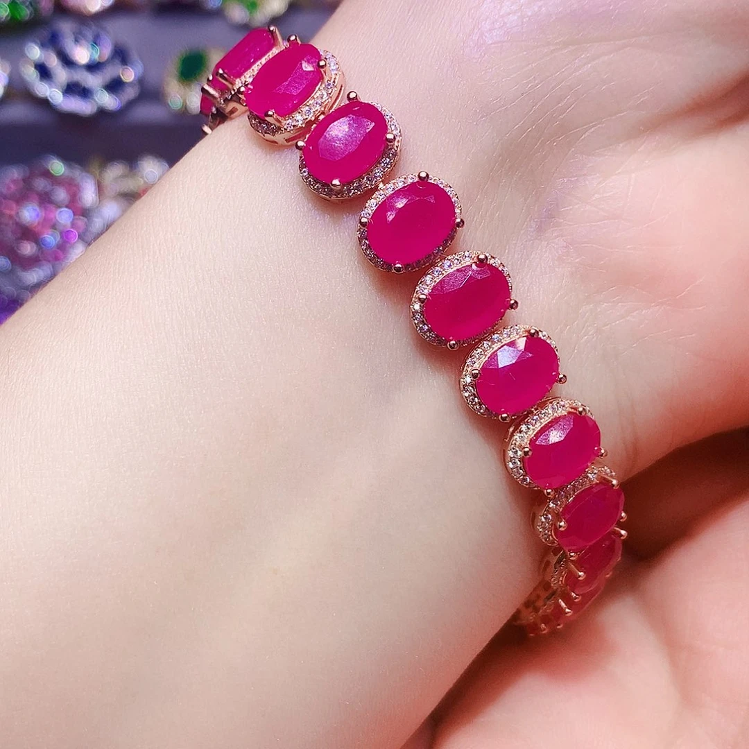 银S925镶嵌手链红宝石