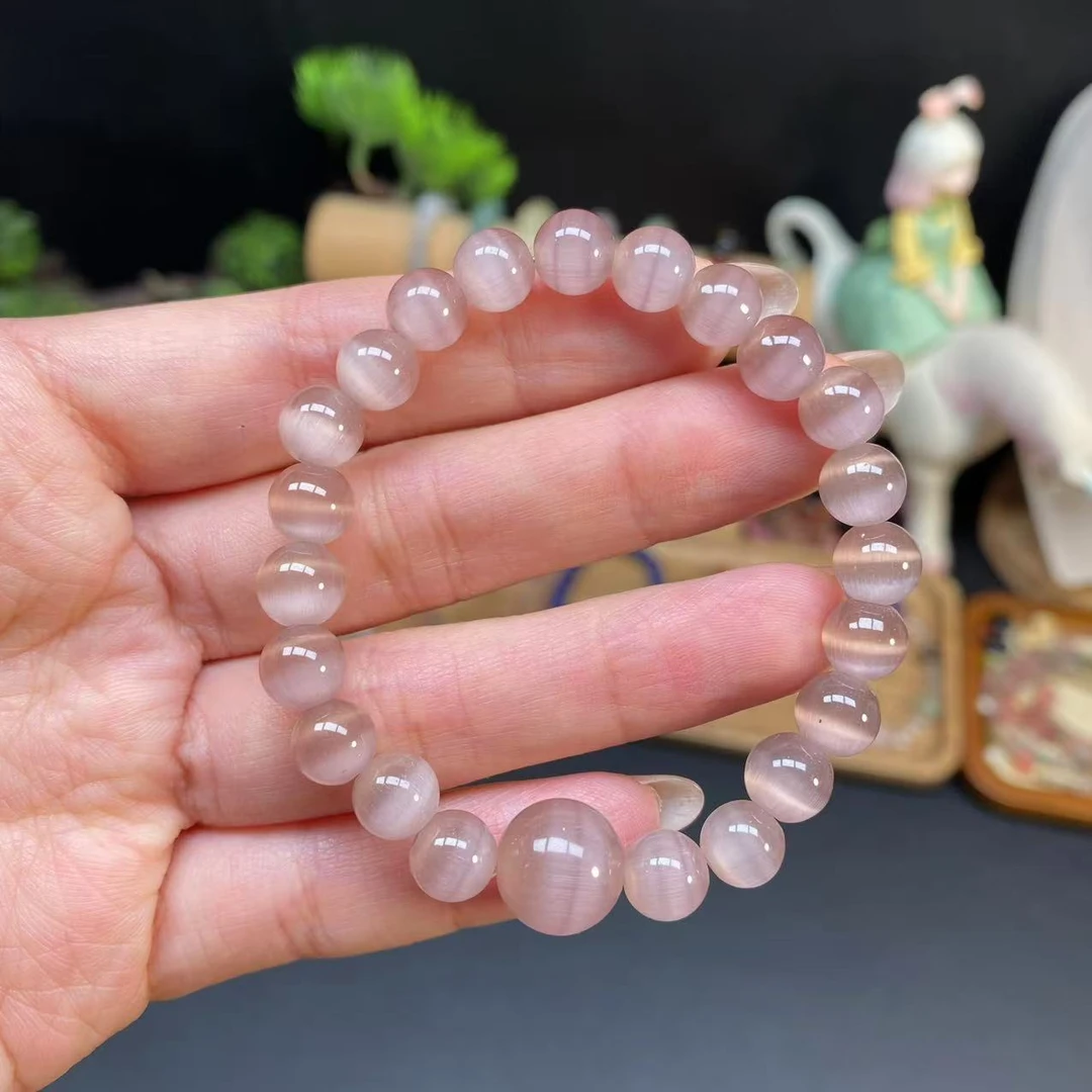 【粉紫猫眼石7.8m手串】A595猫眼素圈手串时尚百搭单圈简约粉紫