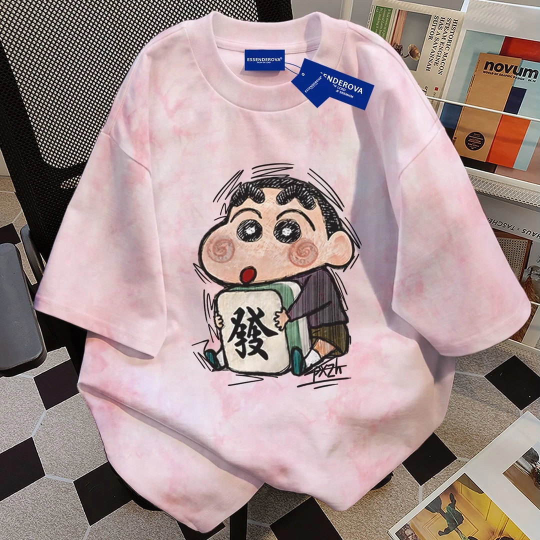 100%纯棉韩版慵懒风扎染短袖t恤男女夏季爆款休闲宽松圆领上衣服