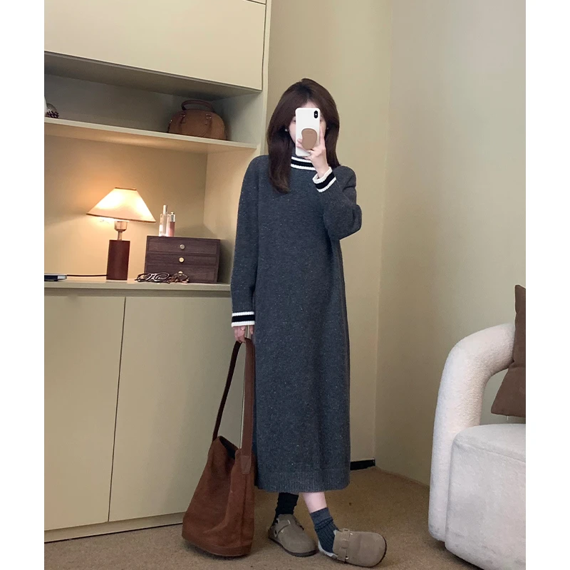 FUGUI RICH【半岛际遇】小个子高领连衣裙厚款拼色裙子 26244L3797