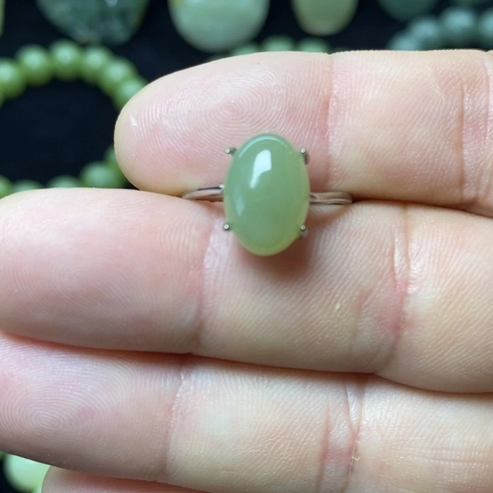 和田玉（糖玉）银S925镶嵌戒指