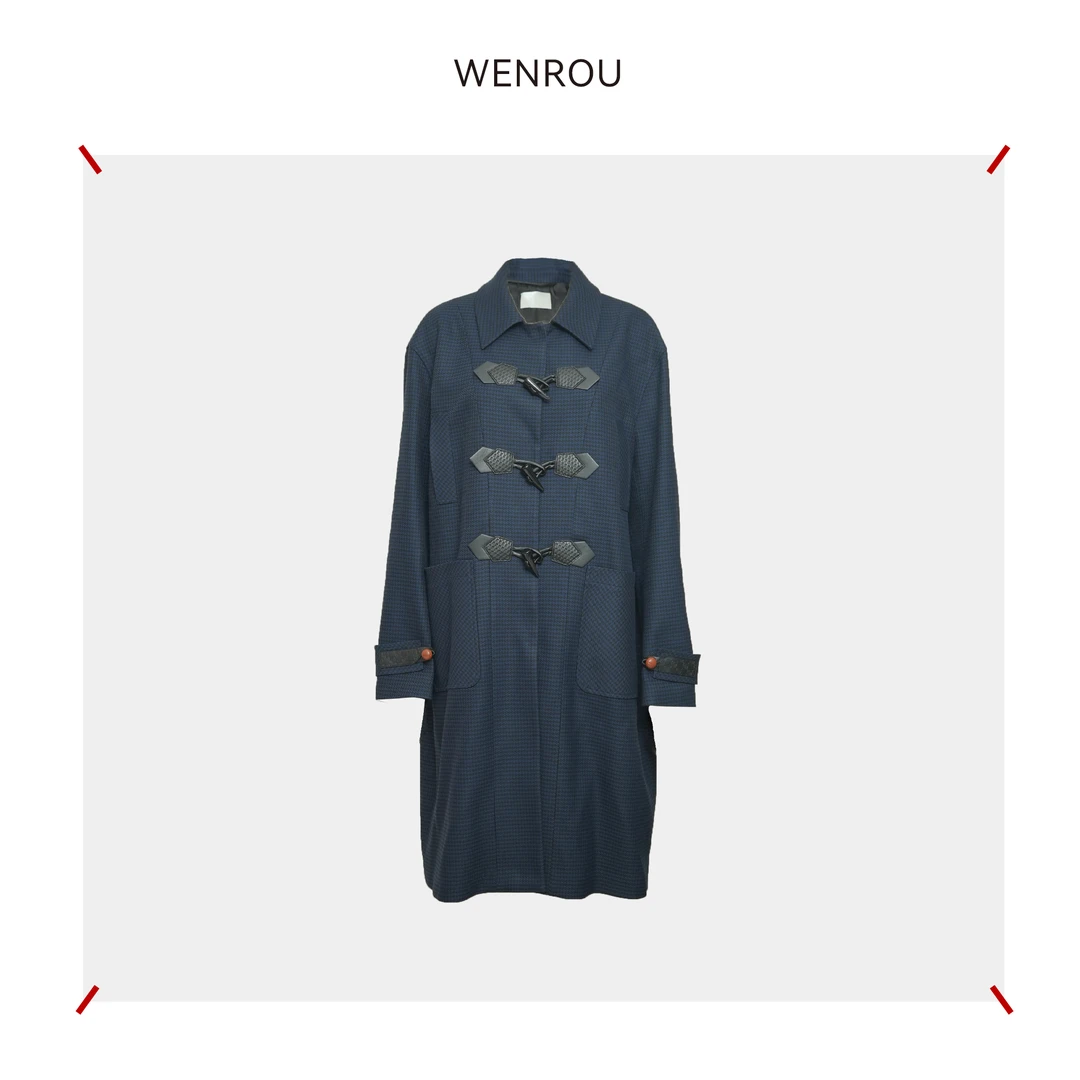 温柔自知 毛呢外套牛角扣羊毛大衣长款D214