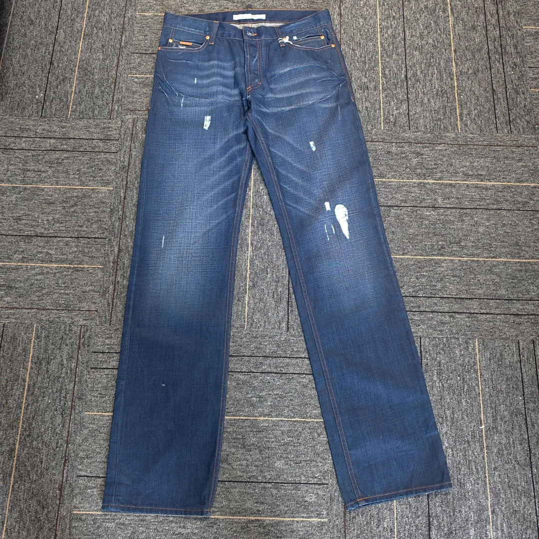 GF FERRE蓝色破洞牛仔裤