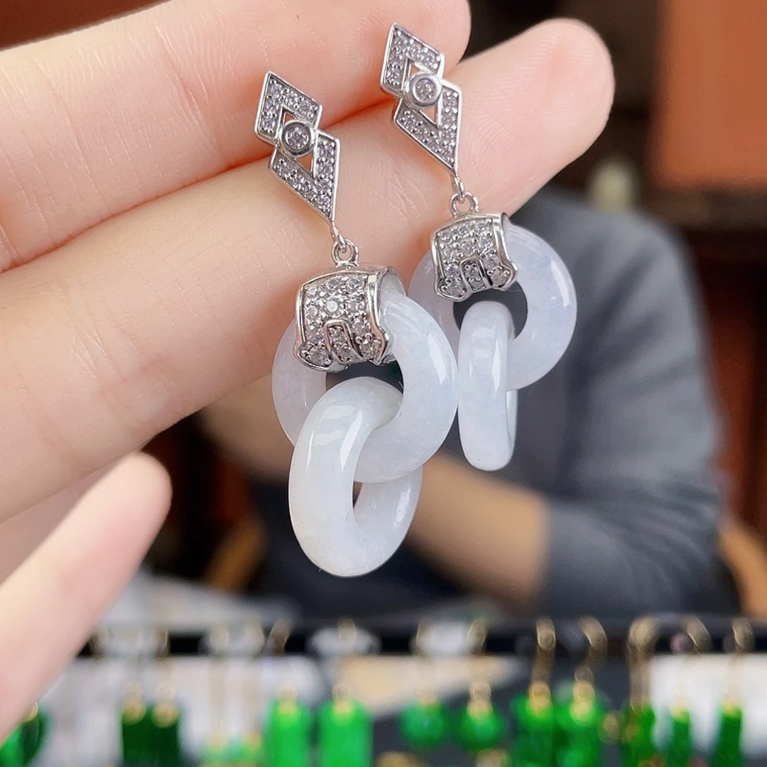 翡翠银S925镶嵌耳饰