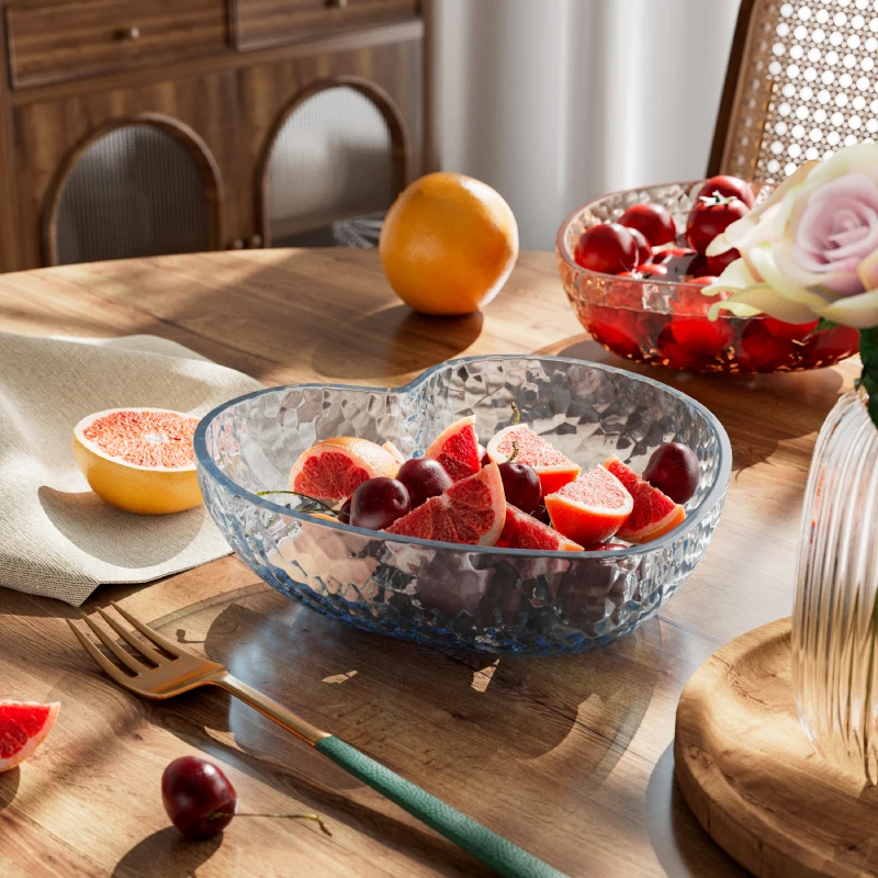 北欧创意心形家用耐热透明玻璃碗ins高颜值水果盘子沙拉碗水果碗