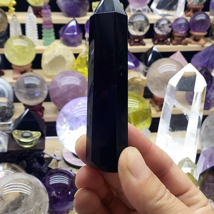 石材天然黑耀石柱摆件