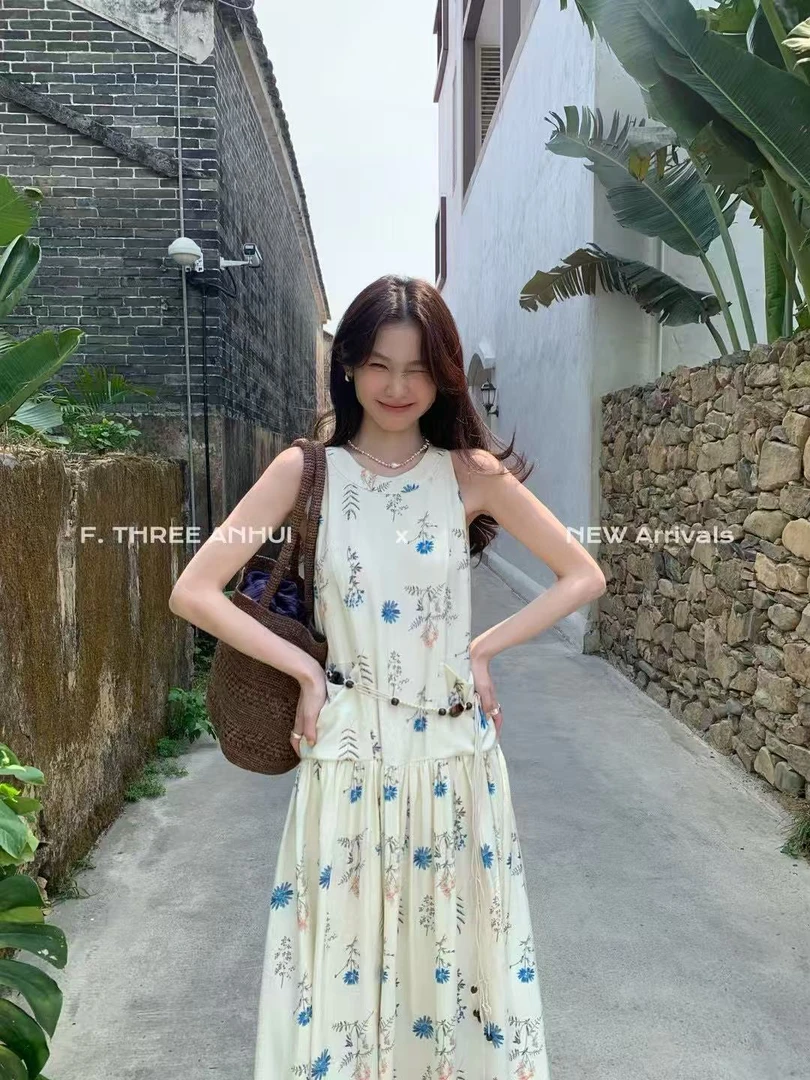温柔瑶-三姐妹#设计感印花度假风连衣裙#19883【福福】