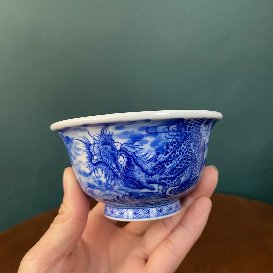 【陶月楼】精工龙凤压手杯主人杯 景德镇纯手工手绘茶器茶具