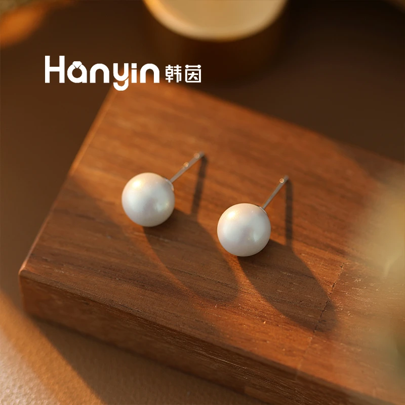 铜合金仿珍珠耳饰 925银针10mm星空炫彩冰川蓝韩国进口珠珠耳钉