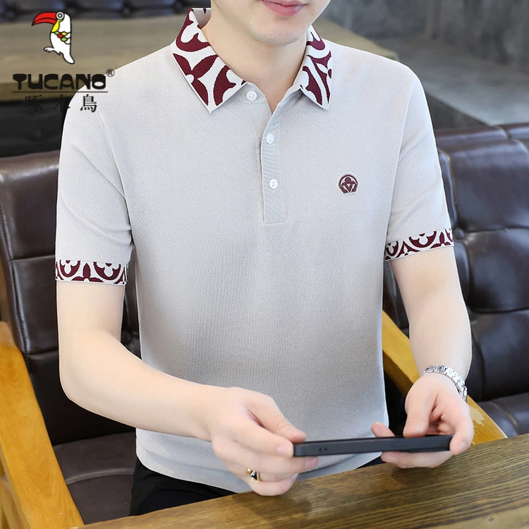 啄木鸟2025夏季新款男士高级感T恤轻熟风翻领时尚休闲黑色POLO衫