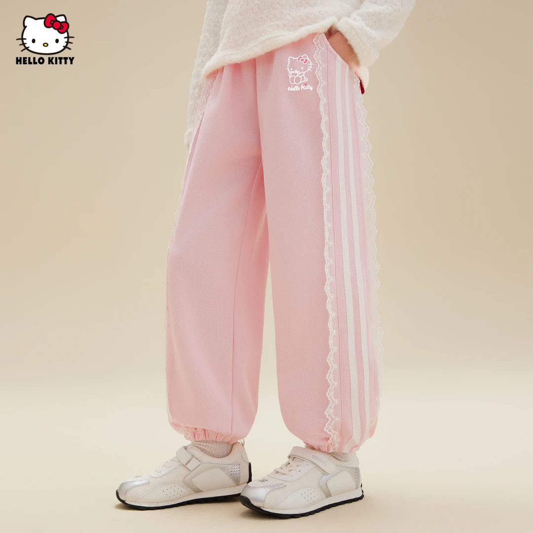 女童春秋季撞色花边织带拼接设计卫裤2025款运动休闲中大童装