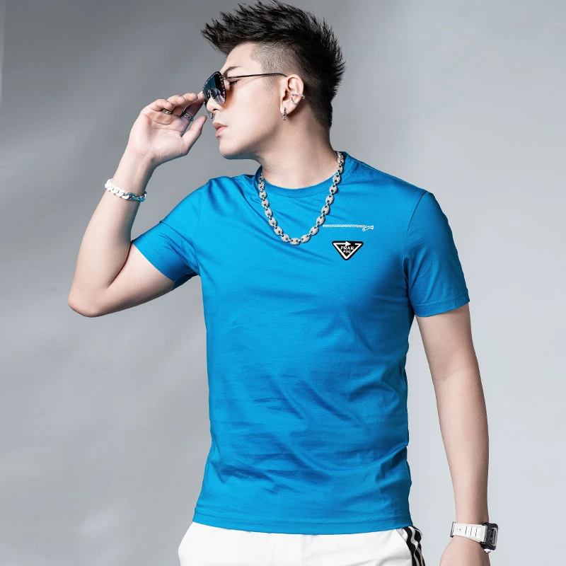 约蒂宾弗轻奢男士新款夏季潮牌短袖丝光棉T恤印花上衣修身男士T恤