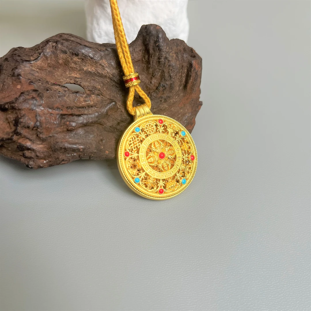 吊坠足银 足银999罗盘吊坠新中式国风圆满八宝罗盘吊坠镶嵌