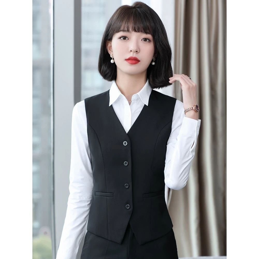 西装马甲套装女春秋新款气质酒店前台收银工作服餐饮服务员工作装