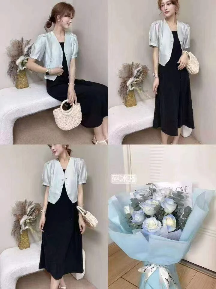 【娜姐家】2588#气质显瘦法式连衣裙开衫套装