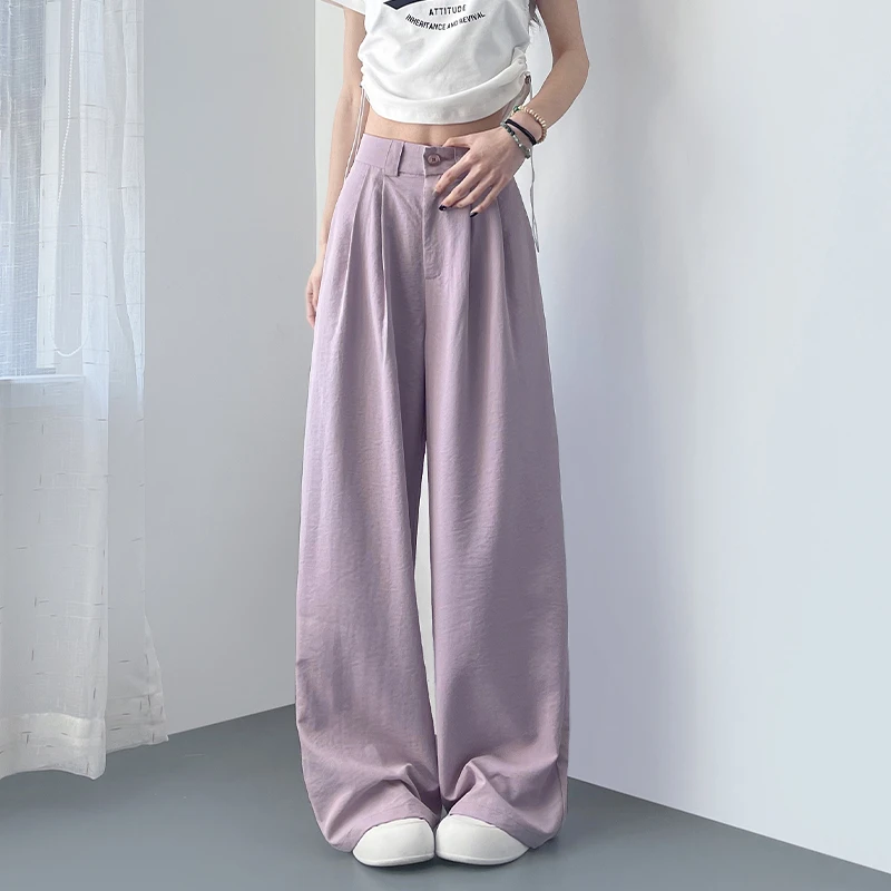 垂感西装裤女夏季薄款大码宽松胖mm直筒慵懒超好看冰丝山本阔腿裤