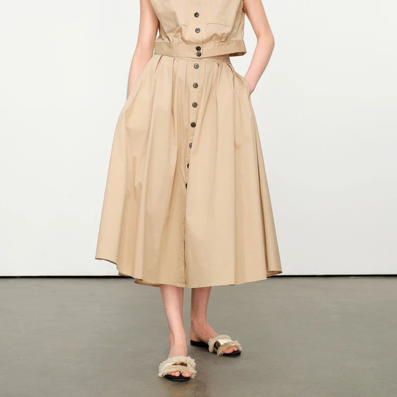 婉甸2025夏季新品卡其色长裙简约半身裙1242K21YT3