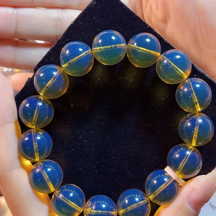 蓝珀未镶嵌珠宝奇石墨西哥蓝珀手串15