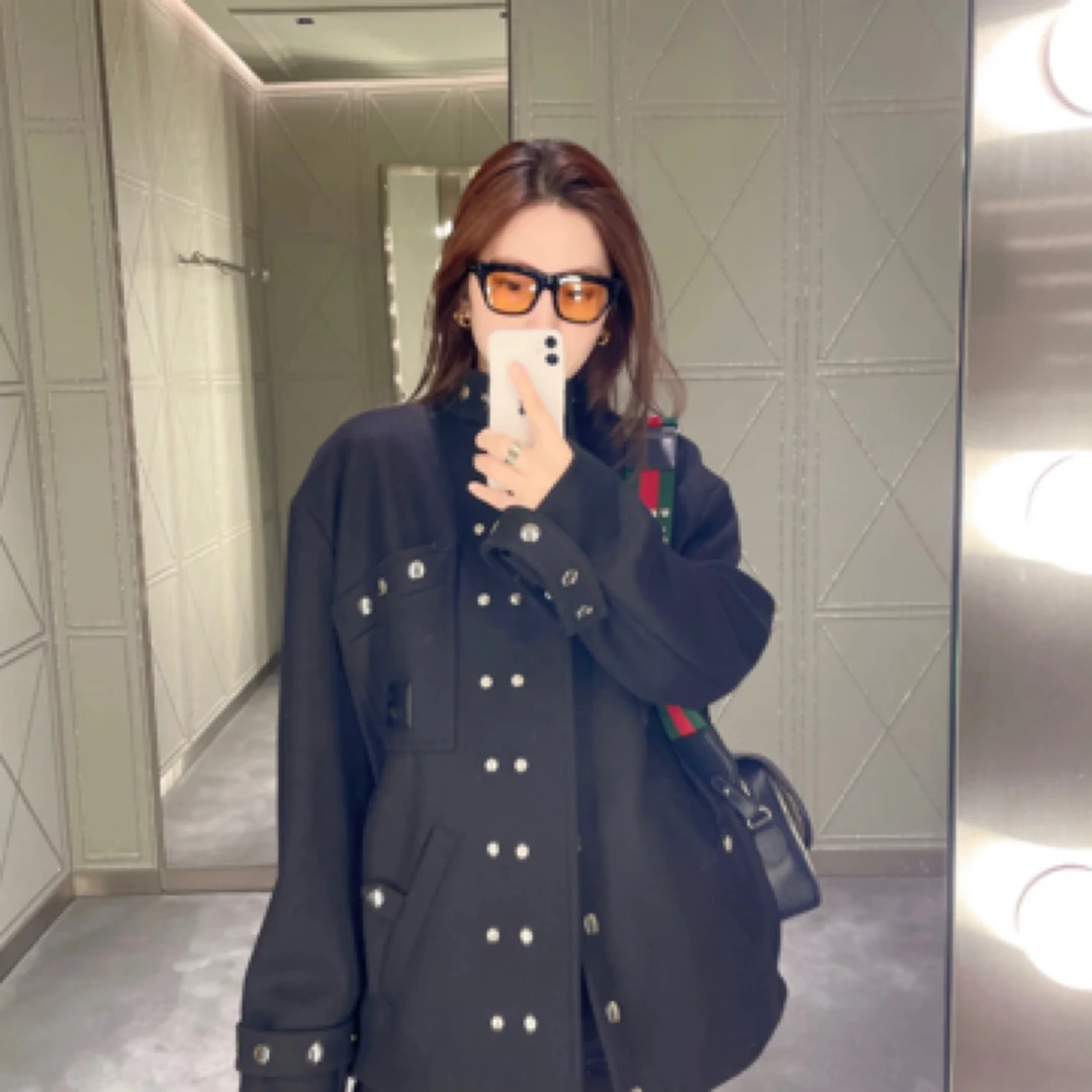 99新 GUCCI/古驰 黑色羊毛外套/44码/A02363