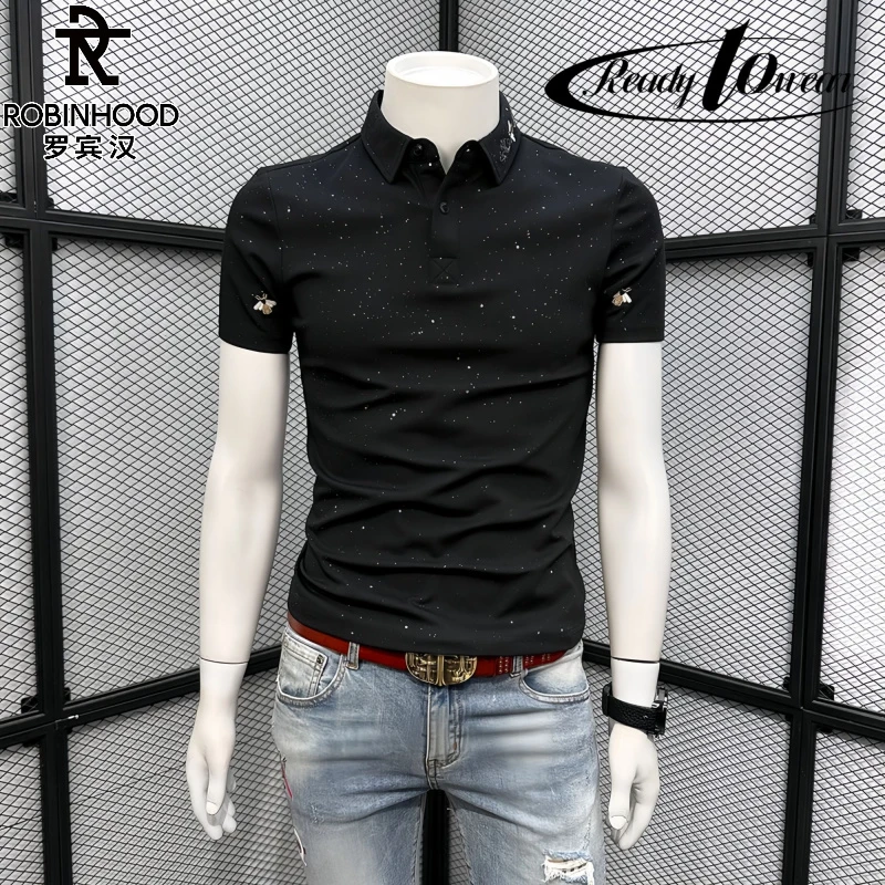 罗宾汉/ROBINHOOD青年POLO衫男士短袖T恤夏季潮牌满天星翻领上衣