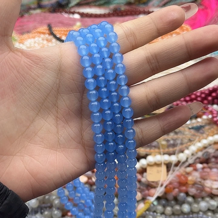 玛瑙/玉髓珠宝半成品未镶嵌一条6mm左右深海蓝宝