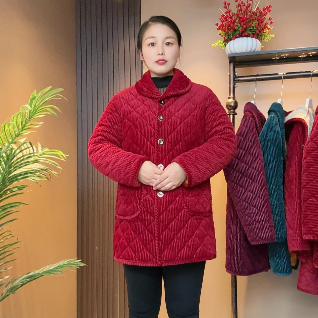 冬季妈妈加绒保暖棉服外套中老年女居家休闲棉衣冬装棉袄大码加厚