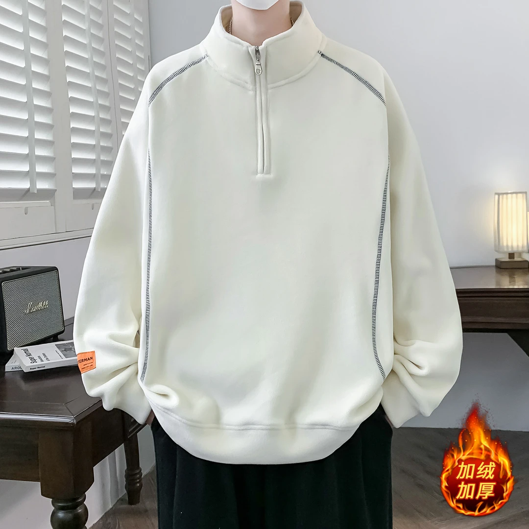 青少年学生半高领奥粒绒男卫衣冬季学院风百搭加绒加厚保暖打底衫