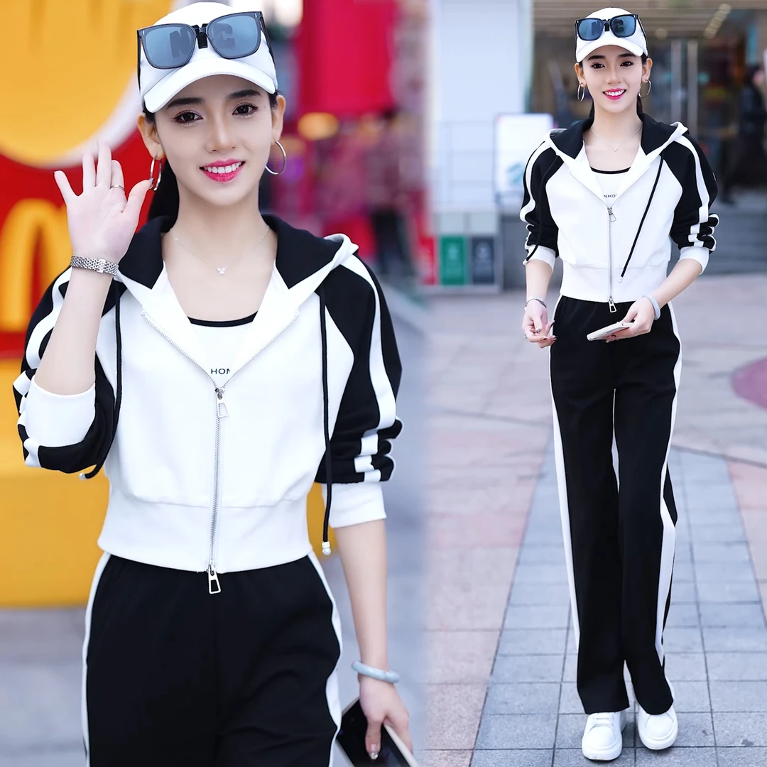 时髦洋气休闲套装女2025春季新款韩版气质减龄连帽外套长裤两件套