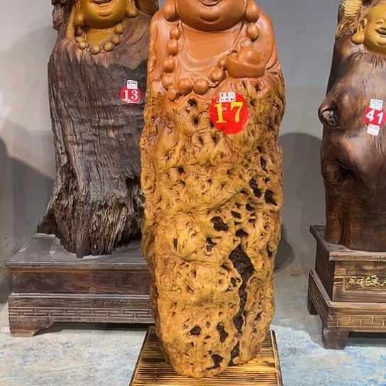 香樟木无***林龙纹古枣木雕刻人物摆件