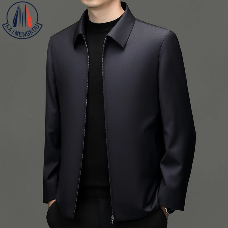 【精纺●可机洗】凯蒙口100%绵羊毛夹克男士翻领茄克春商务行政外套