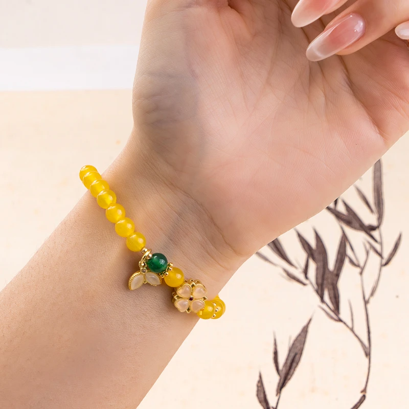 富贵宫廷风天然黄玛瑙四叶草玉髓鱼尾手链 多样性发一 SL321