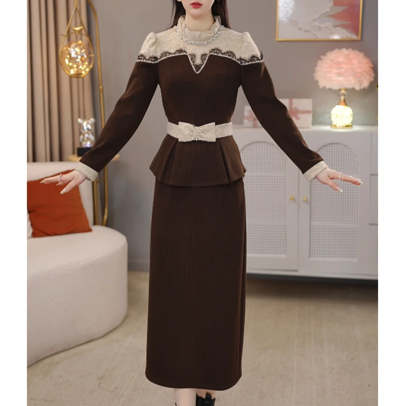 【定制套装】C1780上衣配半身裙优雅气质时尚减龄休闲显瘦收腰冬