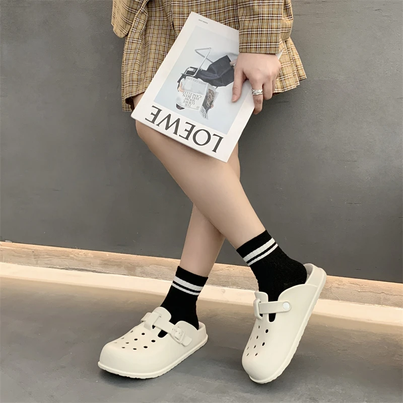 时尚休闲勃肯洞洞鞋女春夏季新款外穿软底防滑海边沙滩包头凉拖鞋