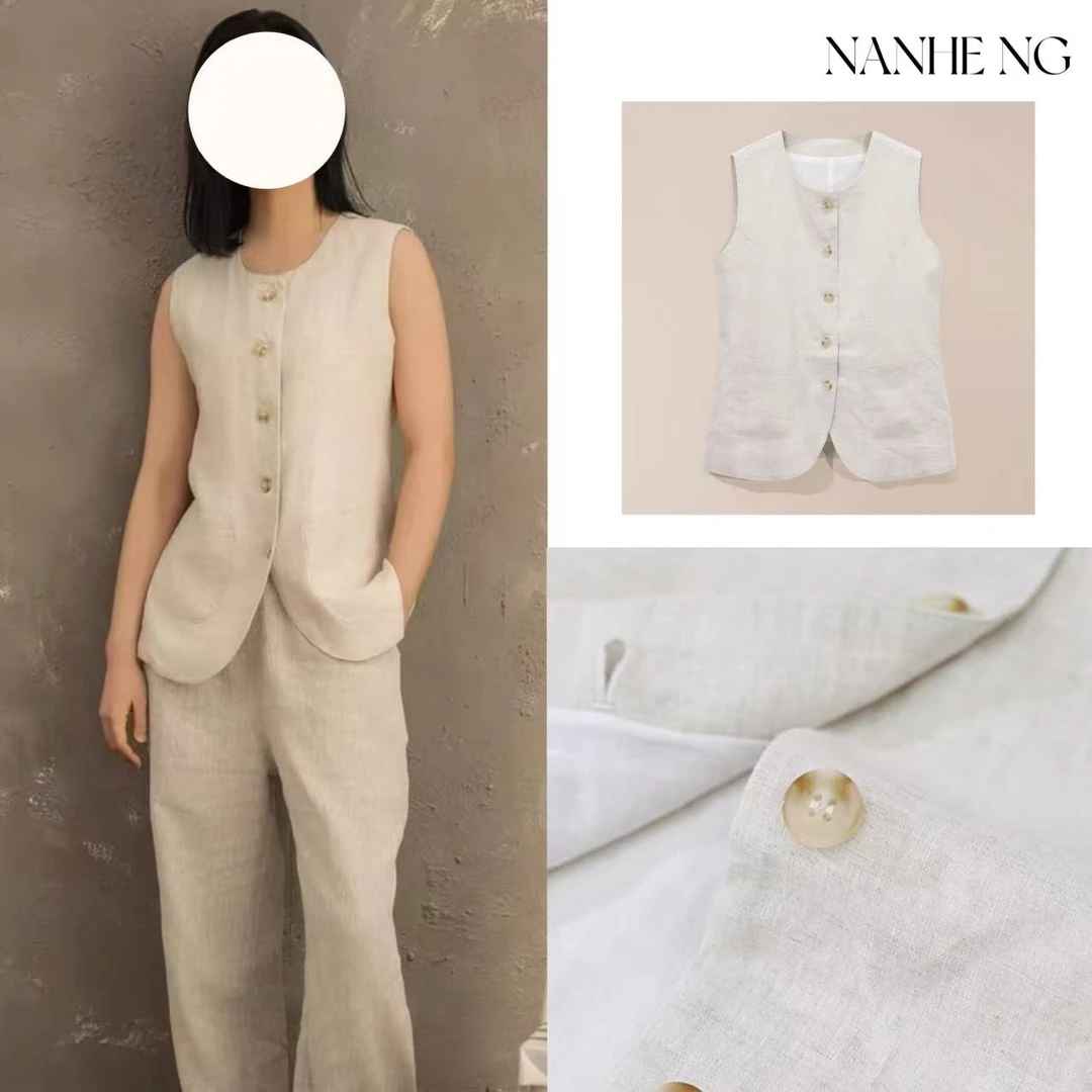 5507纯亚麻马甲女士春夏季2025新款休闲无袖圆领背心棉麻外搭上衣