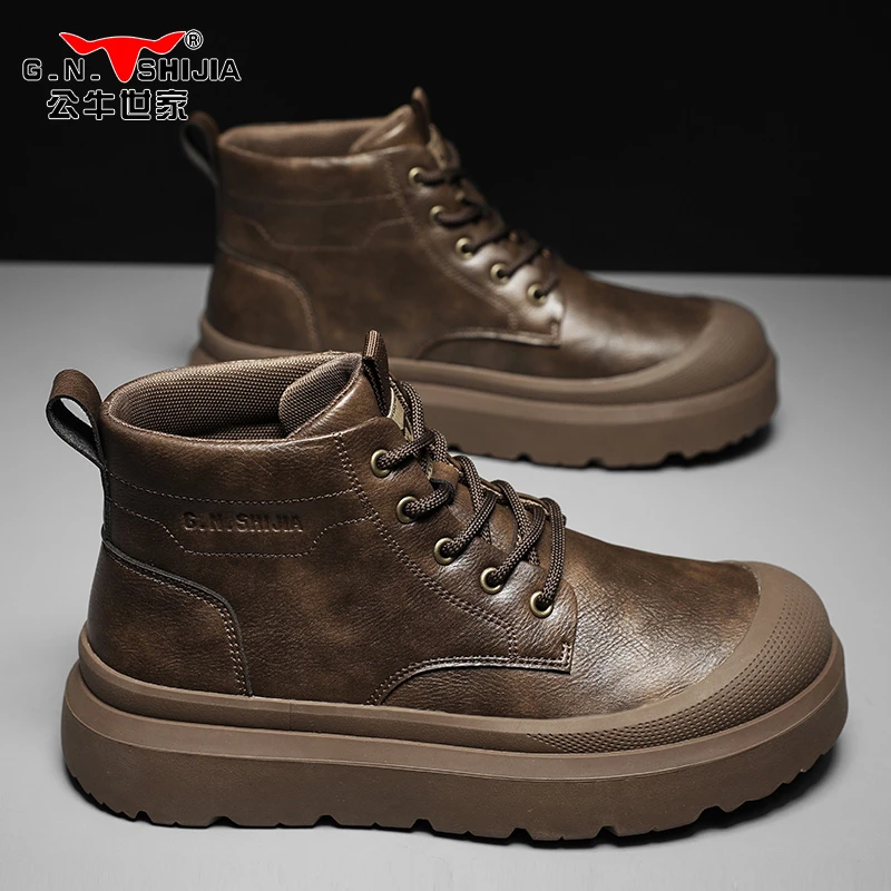 公牛世家马丁靴男秋冬厚底英伦百搭沙漠大头靴男款户外休闲登山靴