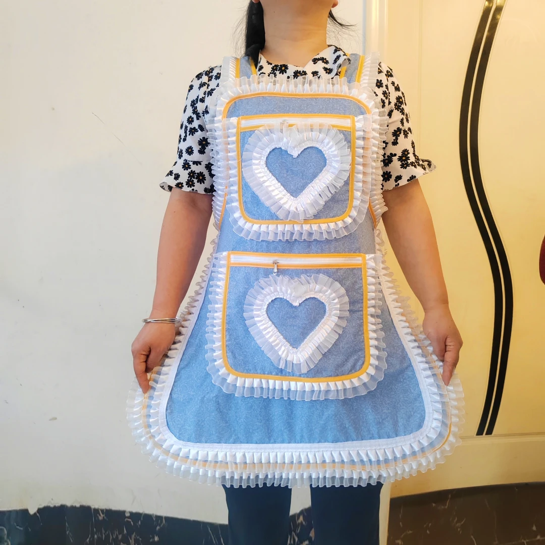 贵州新款花边火爆围裙厨房纯棉家用时尚自产自销交叉背带可调节式