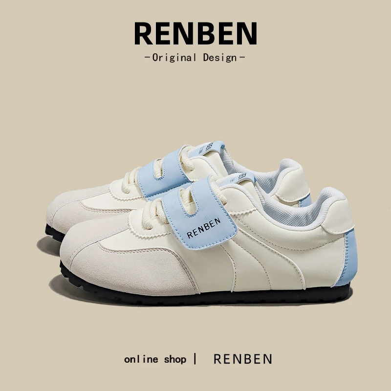 人本夏季魔术贴德训鞋女2025新款ins轻便百搭学生多巴胺板鞋53077