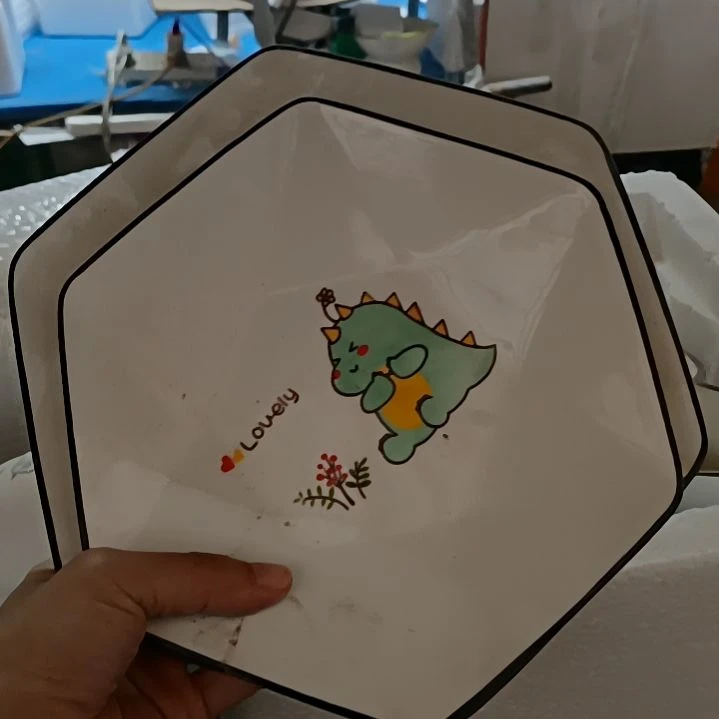 瓷砖石盘卡通黑线一大一小2