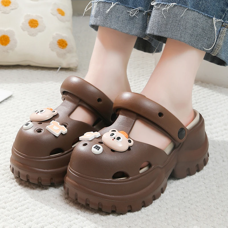 洞洞鞋女士高跟厚底新款凉鞋可爱卡通拖鞋夏季两穿休闲百搭凉拖鞋