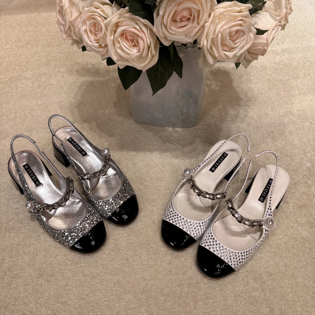 【断码特价】少女感玛丽珍  轻奢烫钻圆头凉鞋高跟鞋 3368-2