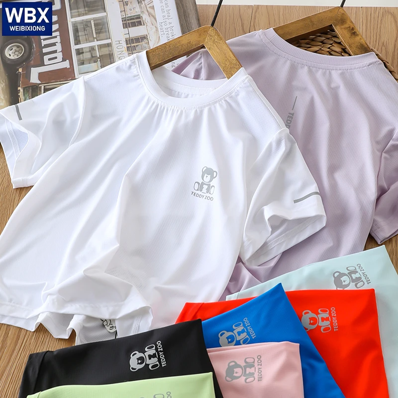 2025儿童速干冰丝透气短袖t恤打底衫2025新款男童休闲上衣中大童