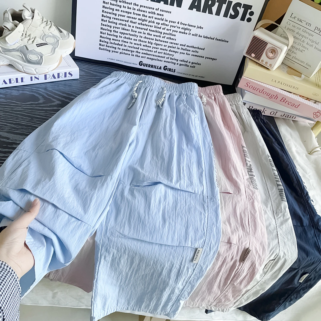 【水洗棉】清爽薄款2025春夏款简约时尚休闲儿童筒裤-侧边印花