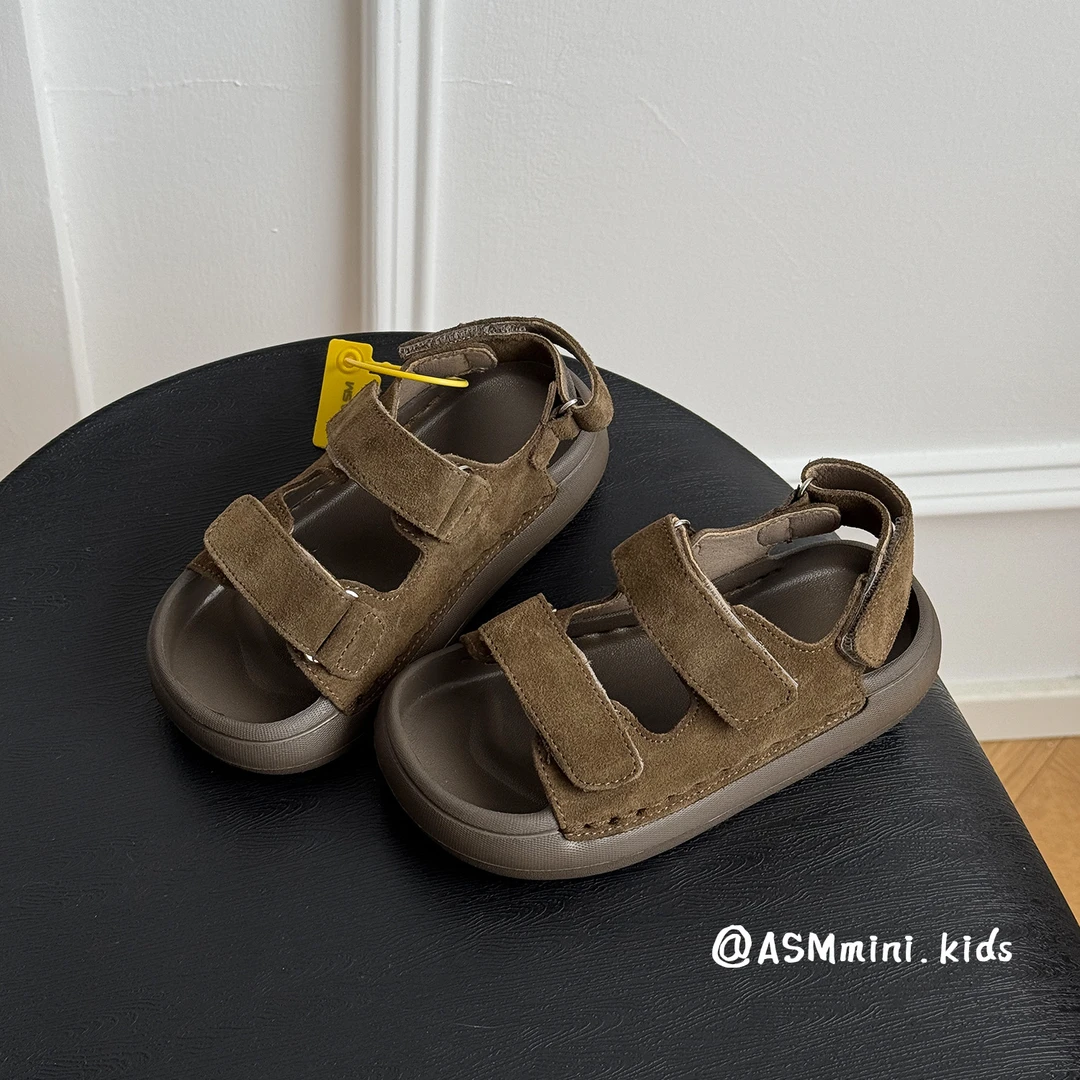 儿童复古真皮夏季凉鞋2025新款男女童防踢轻便户外沙滩鞋宝宝凉鞋