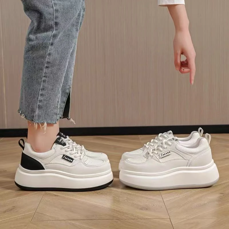 9987 真皮小白鞋女2025新款百搭厚底增高显脚小运动休闲鞋
