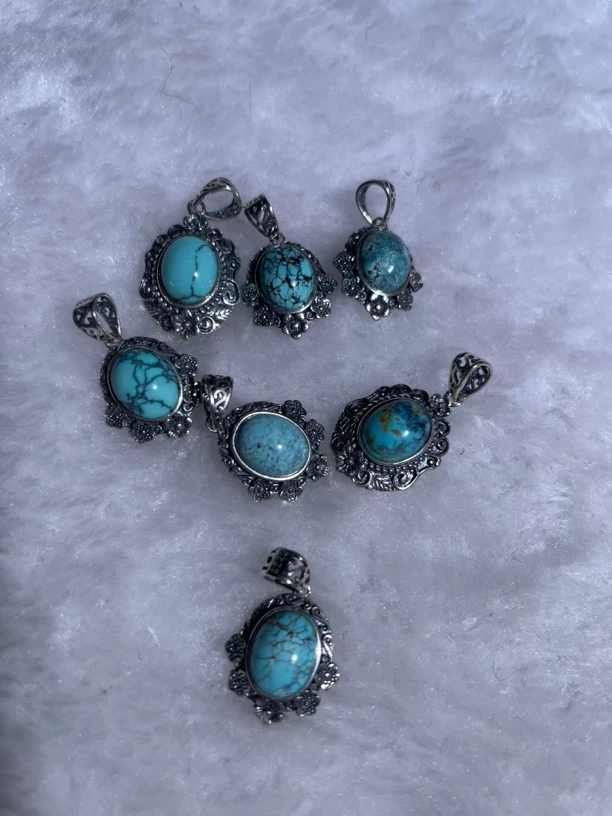 高瓷绿松石天然原矿s925银镶嵌（多样性发其一）