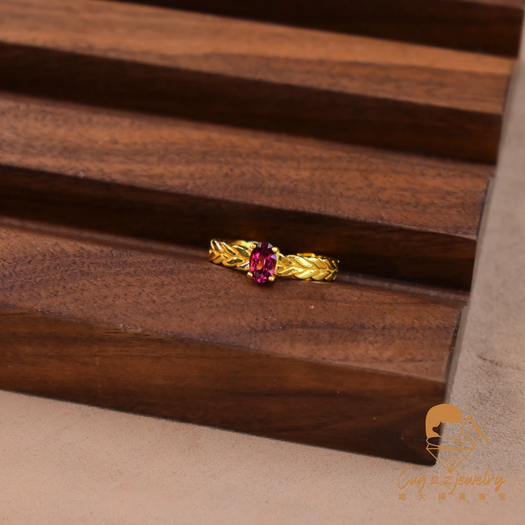 天然石榴石戒指镁铝榴石轻奢金色复古银戒宝石礼物925银