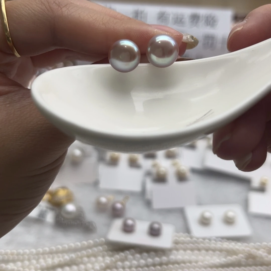 淡水珍珠银S925镶嵌耳饰