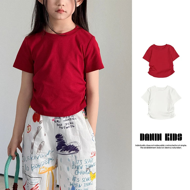 【嗒囜】多巴胺棉~舒适有弹女童夏季新款短款辣妹风洋气儿童短袖T恤