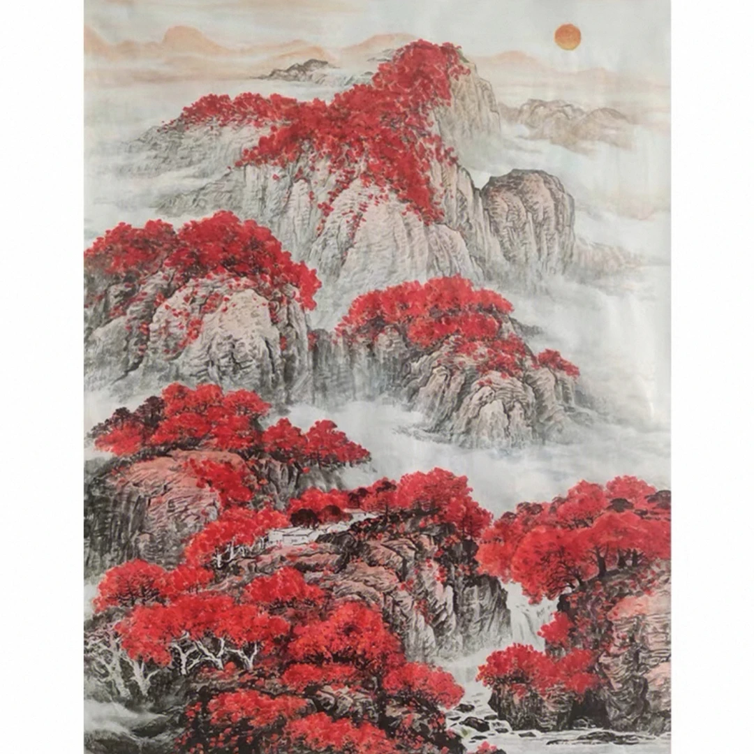 新中式鸿运当手头绘画山水靠山国画客厅玄关红色装饰画代购链接11