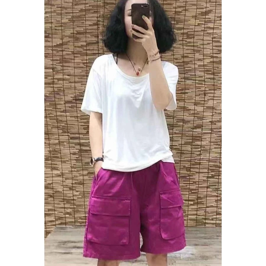 抖音晶姐大码衣柜服装店大口袋短裤992松紧腰五分裤工装风休闲风